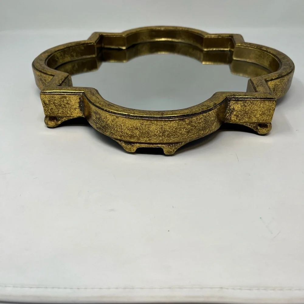Vintage Quatrefoil Gold Gilt Framed Wall Mirror 12” Home Decor - Picture 3 of 7